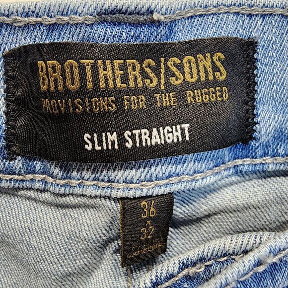 Brothers and Sons Light Wash Stretch Slim Straight Jeans Mens 36X32 Distressed - Picture 10 of 12